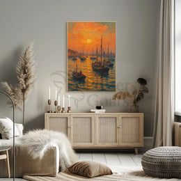 Sunset Harbor Scene Impressionist Painting Artistic Poster PosterGoat