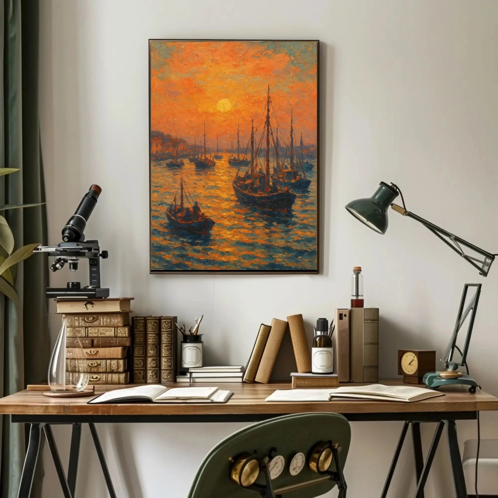 Sunset Harbor Scene Impressionist Painting Artistic Poster PosterGoat