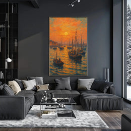 Sunset Harbor Scene Impressionist Painting Artistic Poster PosterGoat