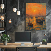 Sunset Harbor Scene Impressionist Painting Artistic Poster PosterGoat