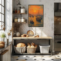 Sunset Harbor Scene Impressionist Painting Artistic Poster PosterGoat