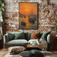 Sunset Harbor Scene Impressionist Painting Artistic Poster PosterGoat
