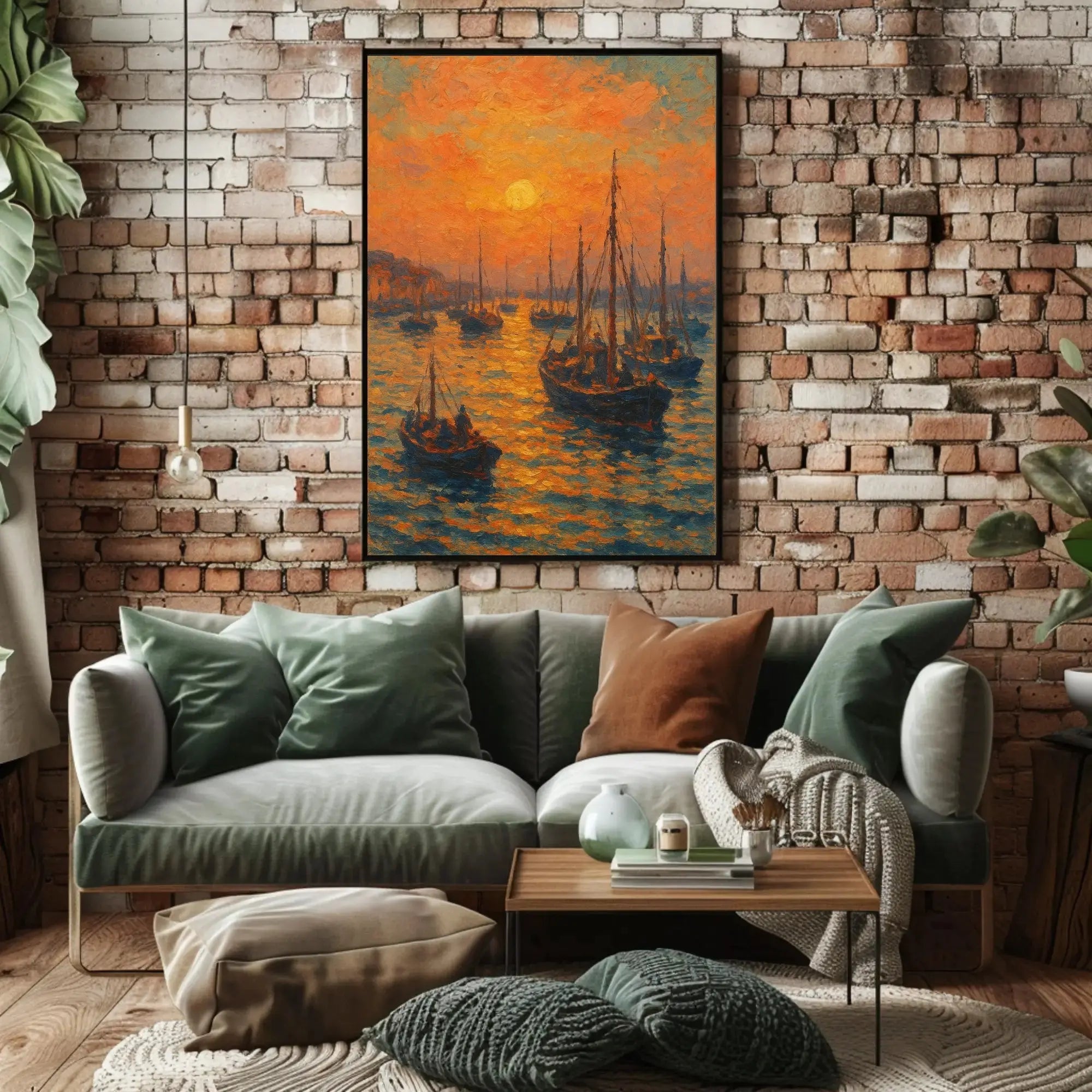 Sunset Harbor Scene Impressionist Painting Artistic Poster PosterGoat