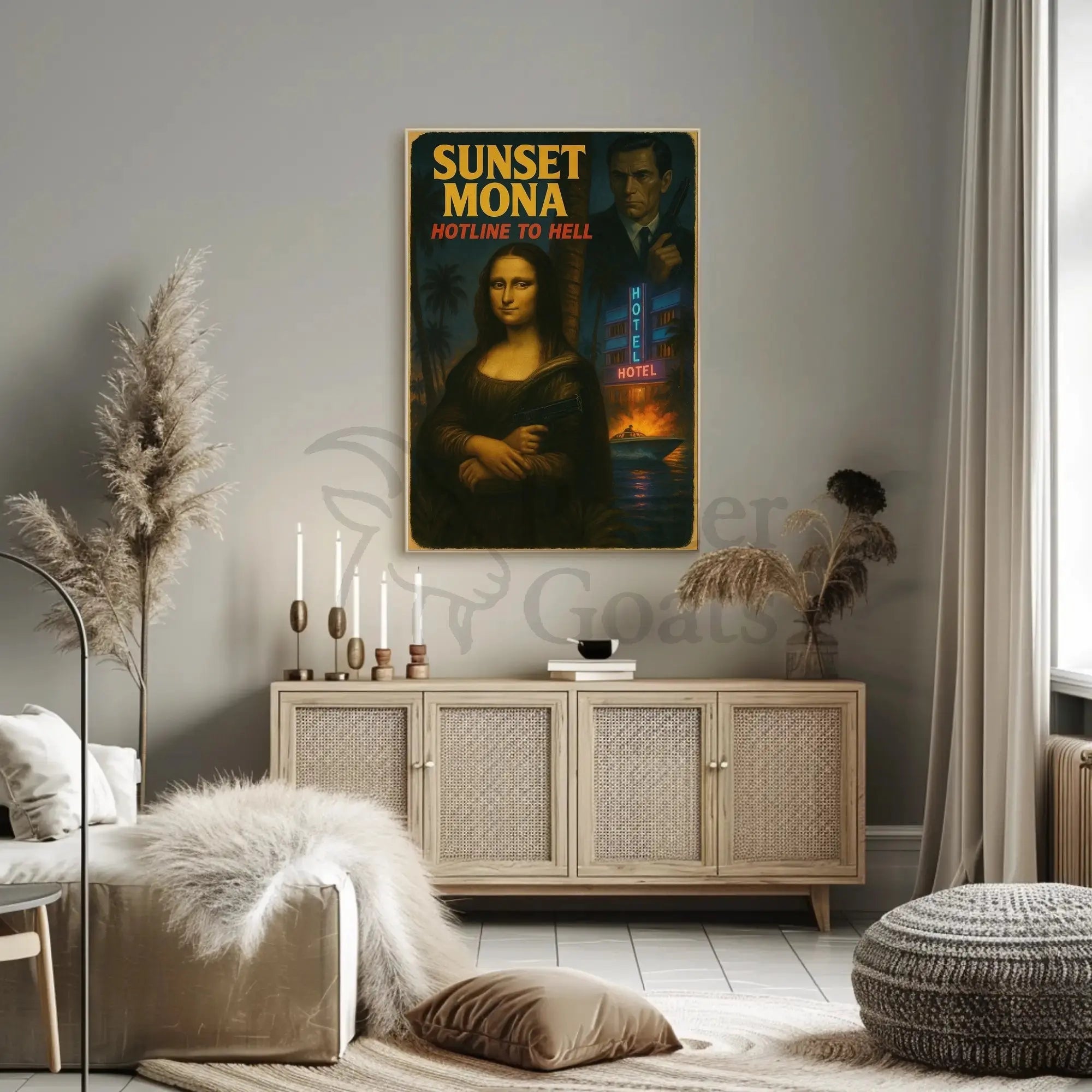 Sunset Mona Noir Thriller Retro Movie Pop Culture Poster PosterGoat