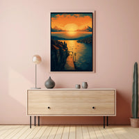Sunset Serenity Over a Picturesque Coastal Town Travel Poster PosterGoat