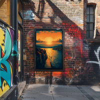 Sunset Serenity Over a Picturesque Coastal Town Travel Poster PosterGoat