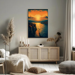 Sunset Serenity Over a Picturesque Coastal Town Travel Poster PosterGoat