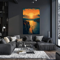 Sunset Serenity Over a Picturesque Coastal Town Travel Poster PosterGoat