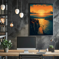 Sunset Serenity Over a Picturesque Coastal Town Travel Poster PosterGoat