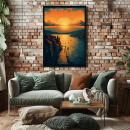 Sunset Serenity Over a Picturesque Coastal Town Travel Poster PosterGoat