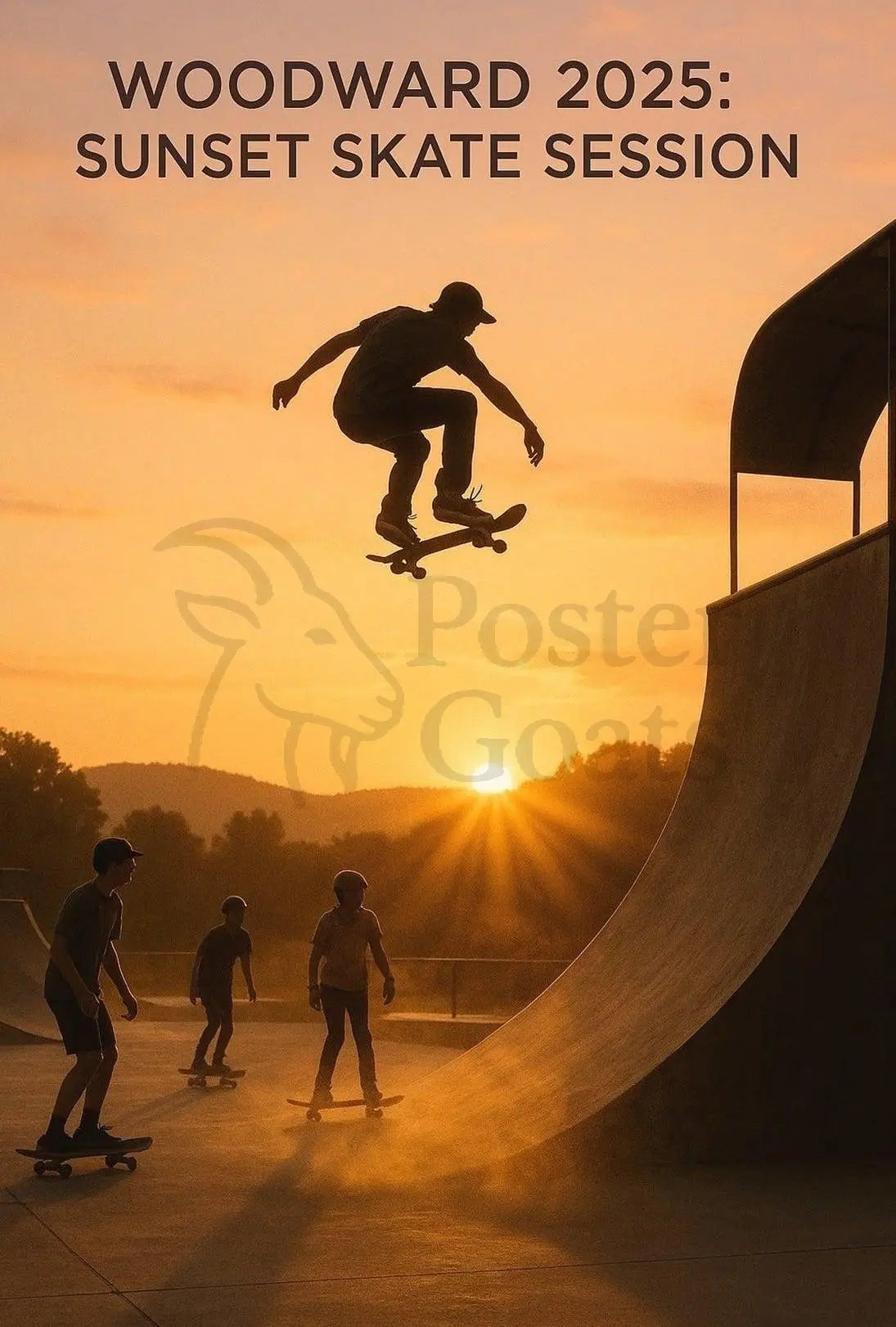 Sunset Skateboarding Adventure at Woodward 2025 - Sports Poster PosterGoat