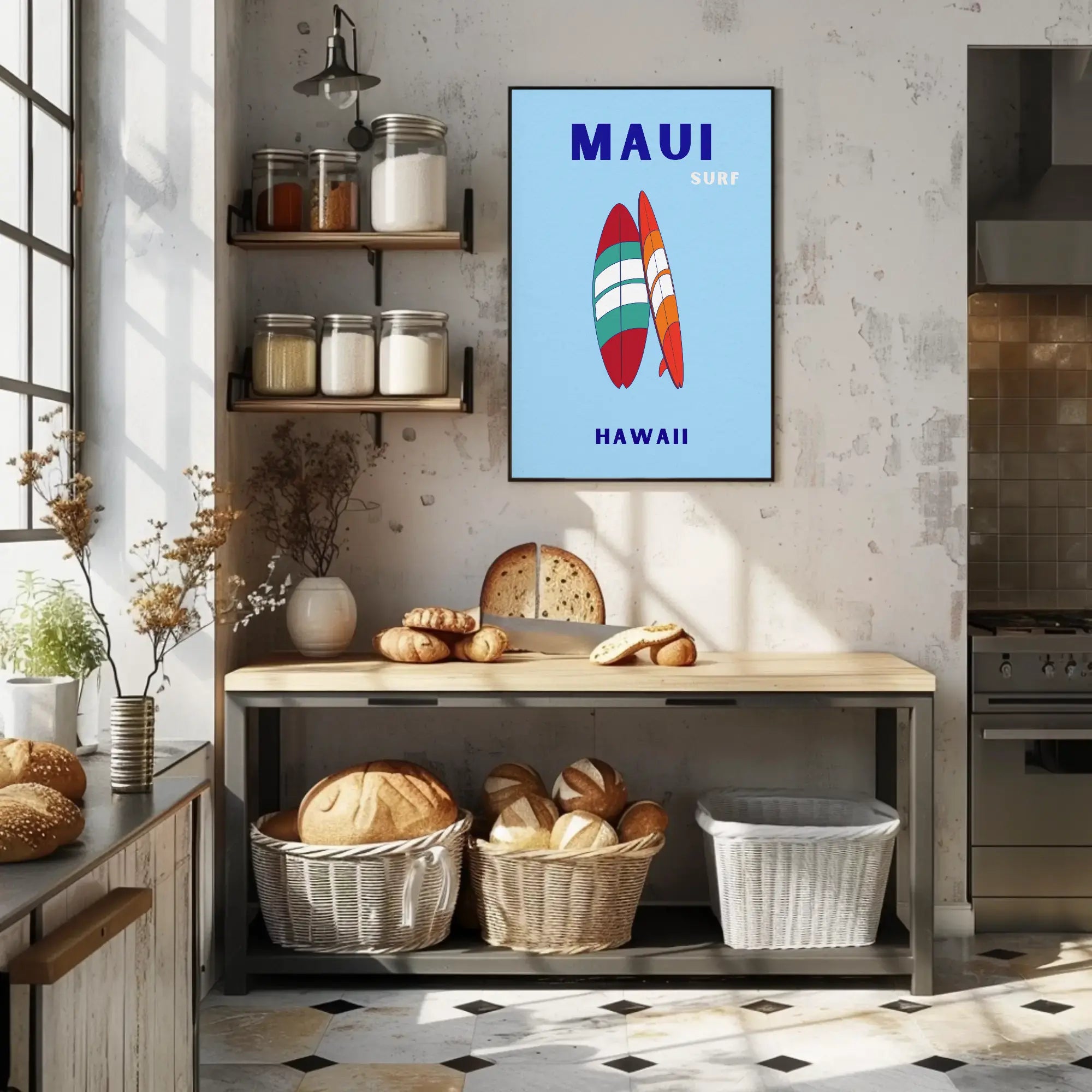 Surfboards and Waves Maui Hawaii Sports Poster PosterGoat