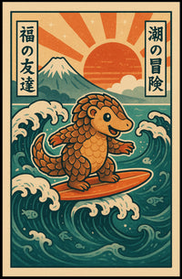 Surfing Pangolin Adventure Poster PosterGoat