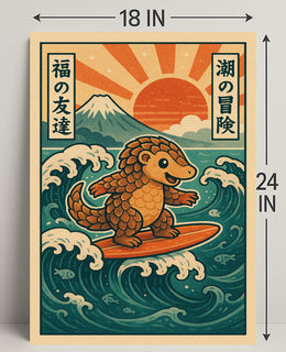 Surfing Pangolin Adventure Poster PosterGoat