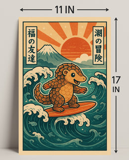 Surfing Pangolin Adventure Poster PosterGoat