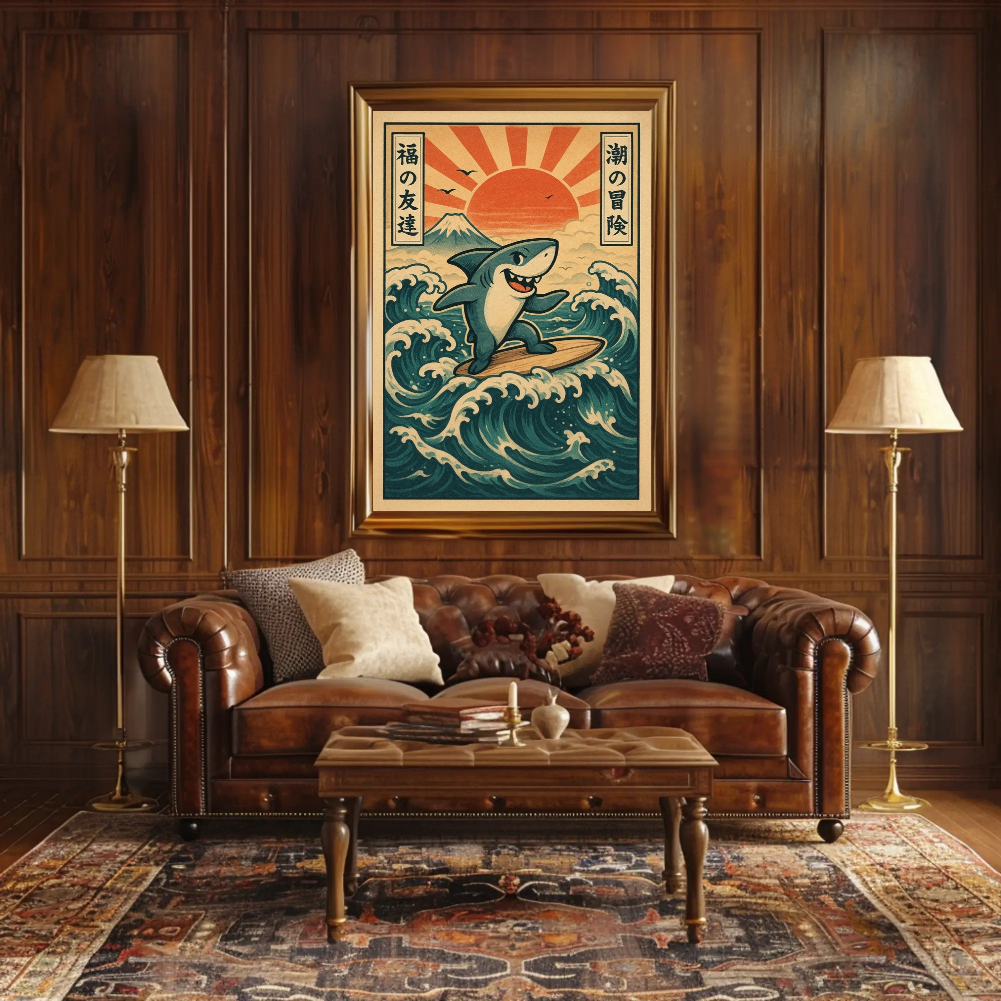 Surfing Shark Adventure Poster PosterGoat
