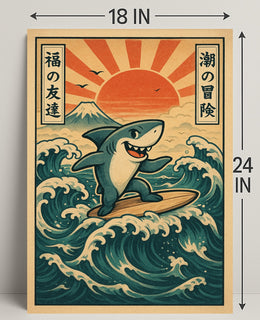 Surfing Shark Adventure Poster PosterGoat