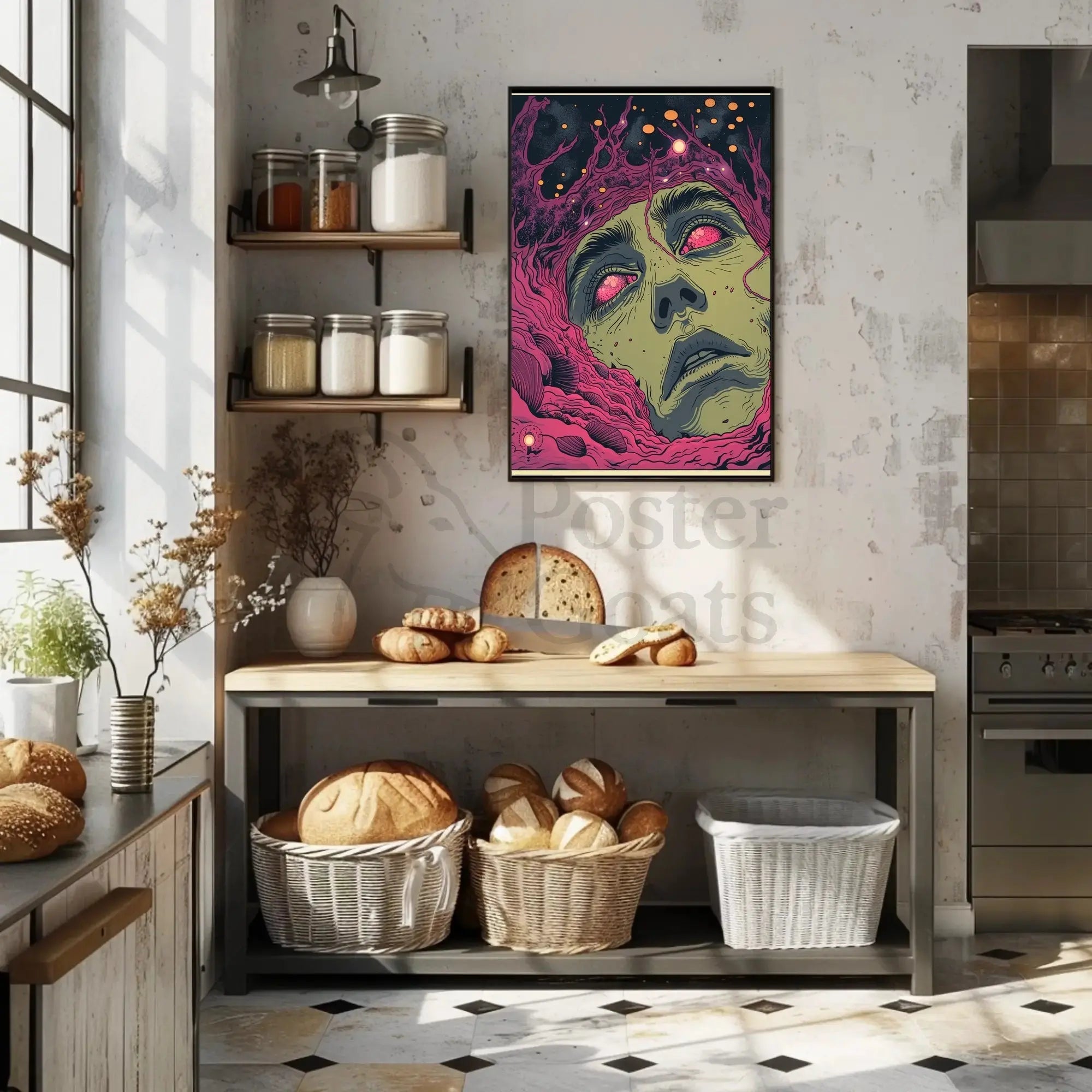 Surreal Cosmic Face Futuristic Sci-Fi Poster PosterGoat