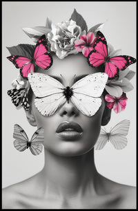 Surreal Elegance: Artistic Woman with Butterflies Poster PosterGoat