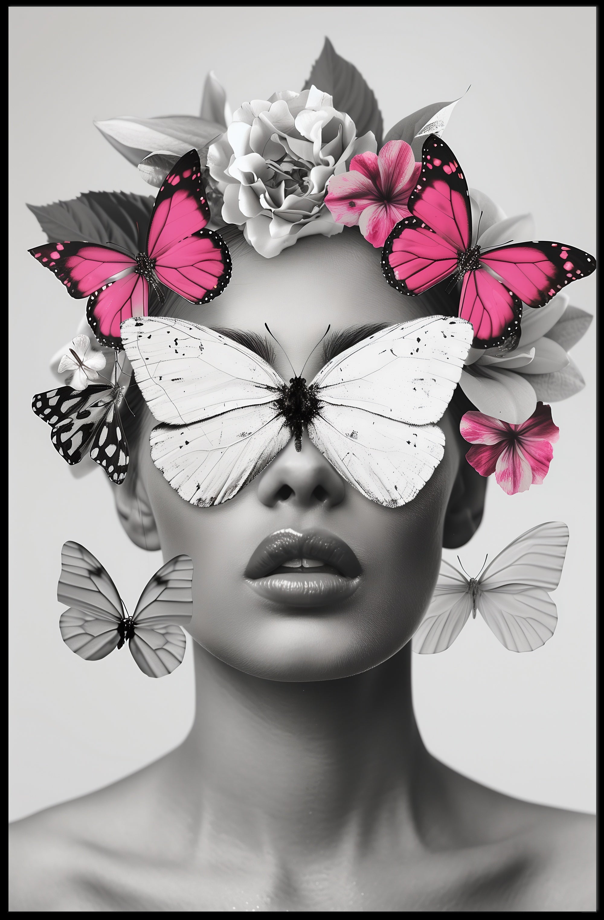 Surreal Elegance: Artistic Woman with Butterflies Poster PosterGoat
