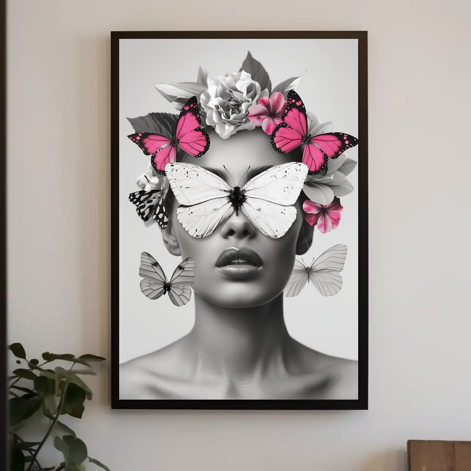 Surreal Elegance: Artistic Woman with Butterflies Poster PosterGoat