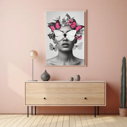Surreal Elegance: Artistic Woman with Butterflies Poster PosterGoat