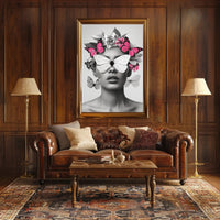 Surreal Elegance: Artistic Woman with Butterflies Poster PosterGoat