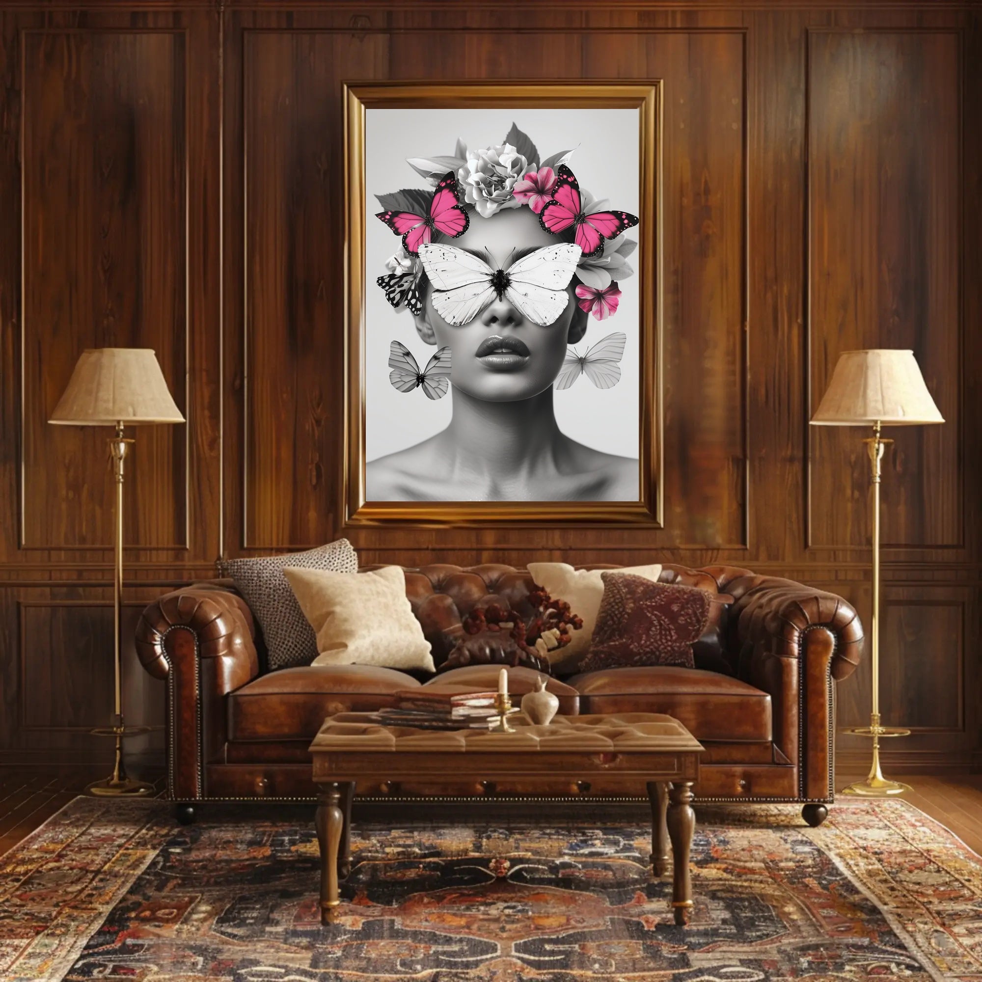 Surreal Elegance: Artistic Woman with Butterflies Poster PosterGoat