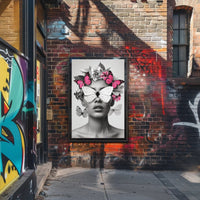 Surreal Elegance: Artistic Woman with Butterflies Poster PosterGoat