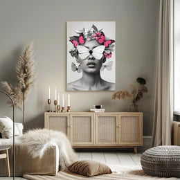 Surreal Elegance: Artistic Woman with Butterflies Poster PosterGoat