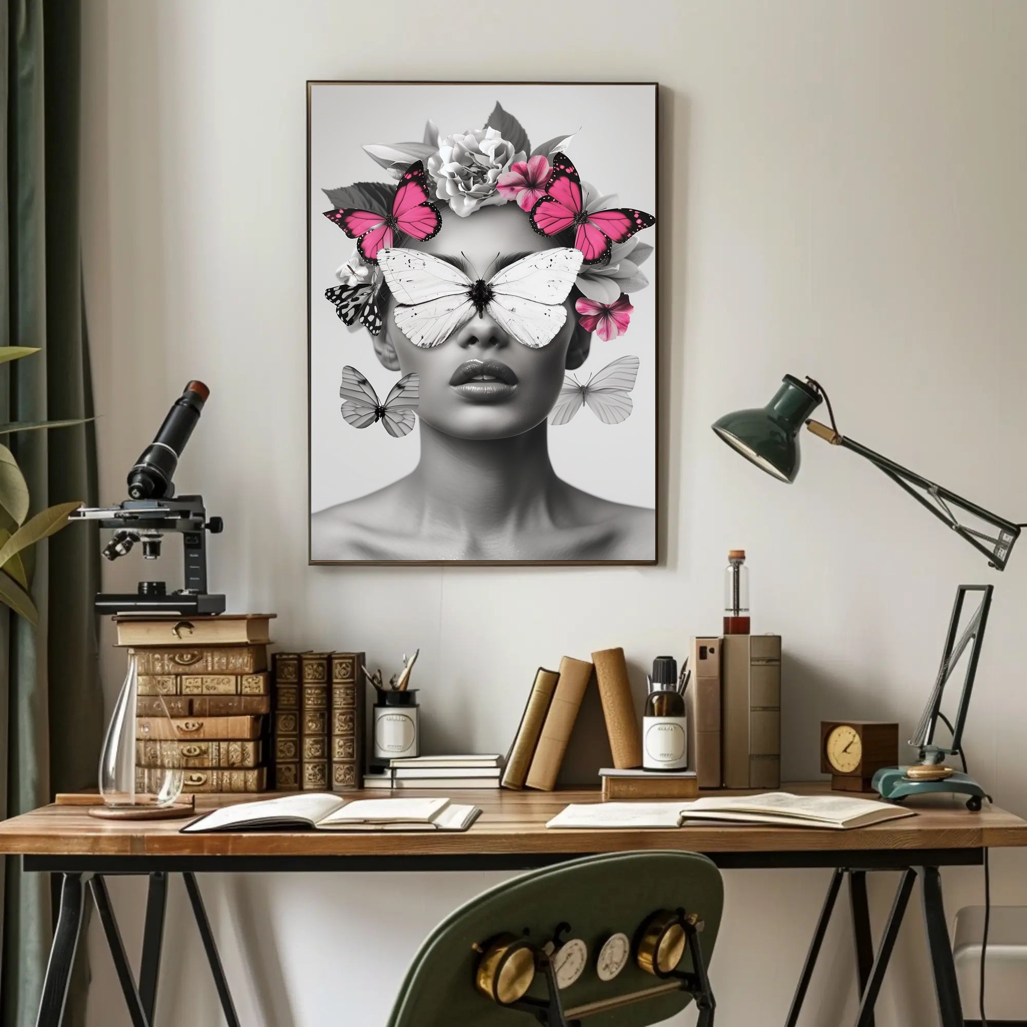 Surreal Elegance: Artistic Woman with Butterflies Poster PosterGoat