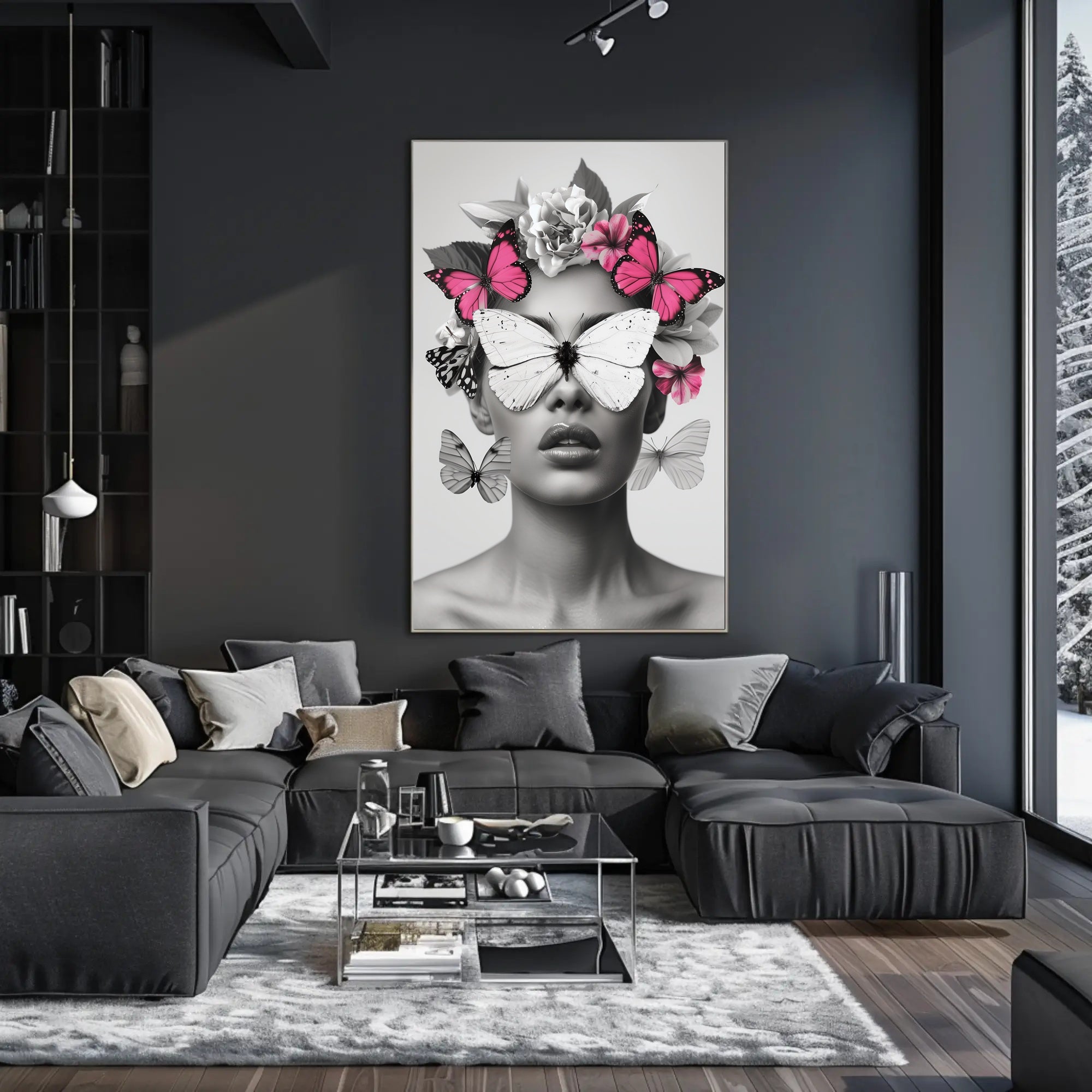 Surreal Elegance: Artistic Woman with Butterflies Poster PosterGoat