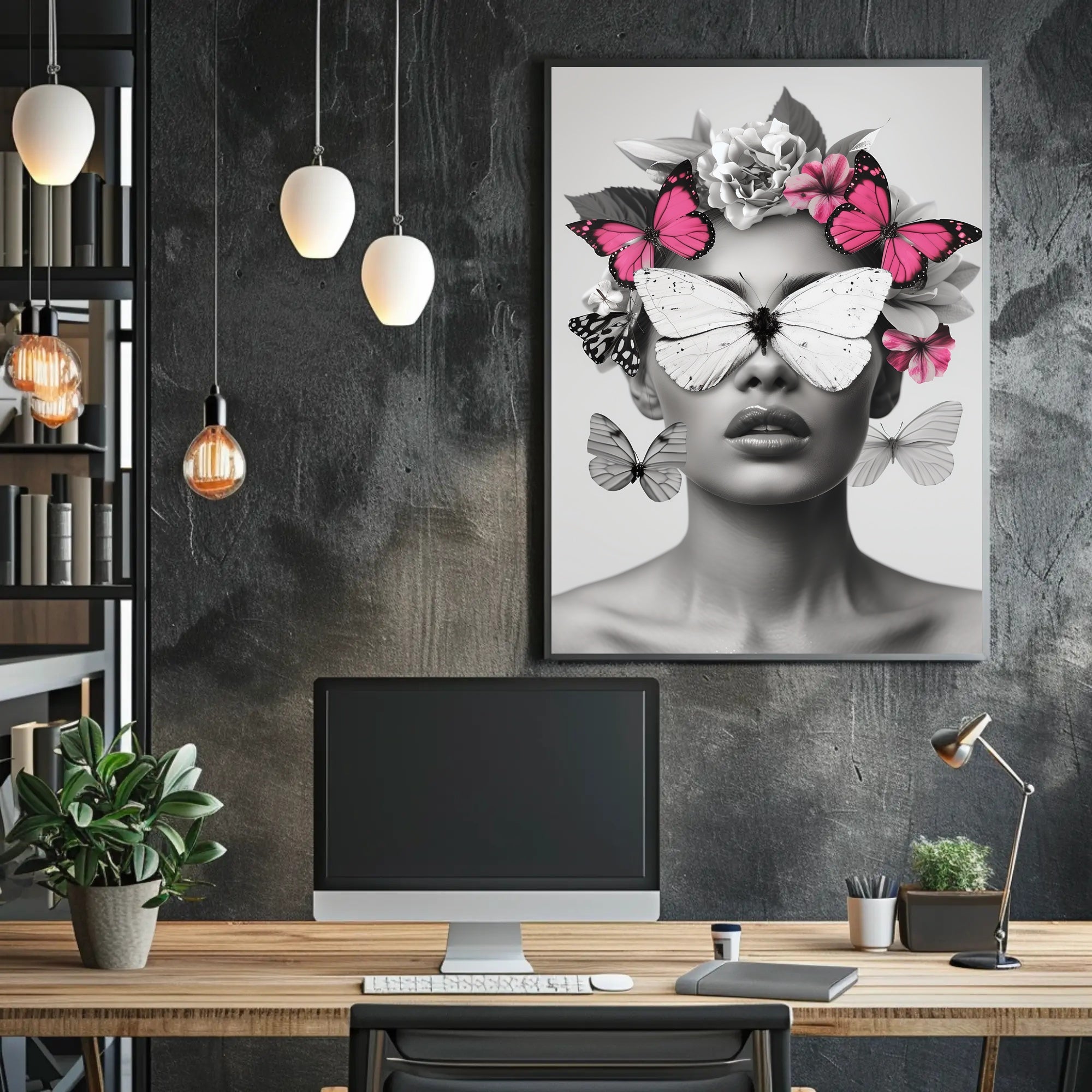 Surreal Elegance: Artistic Woman with Butterflies Poster PosterGoat