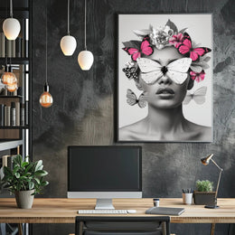 Surreal Elegance: Artistic Woman with Butterflies Poster PosterGoat