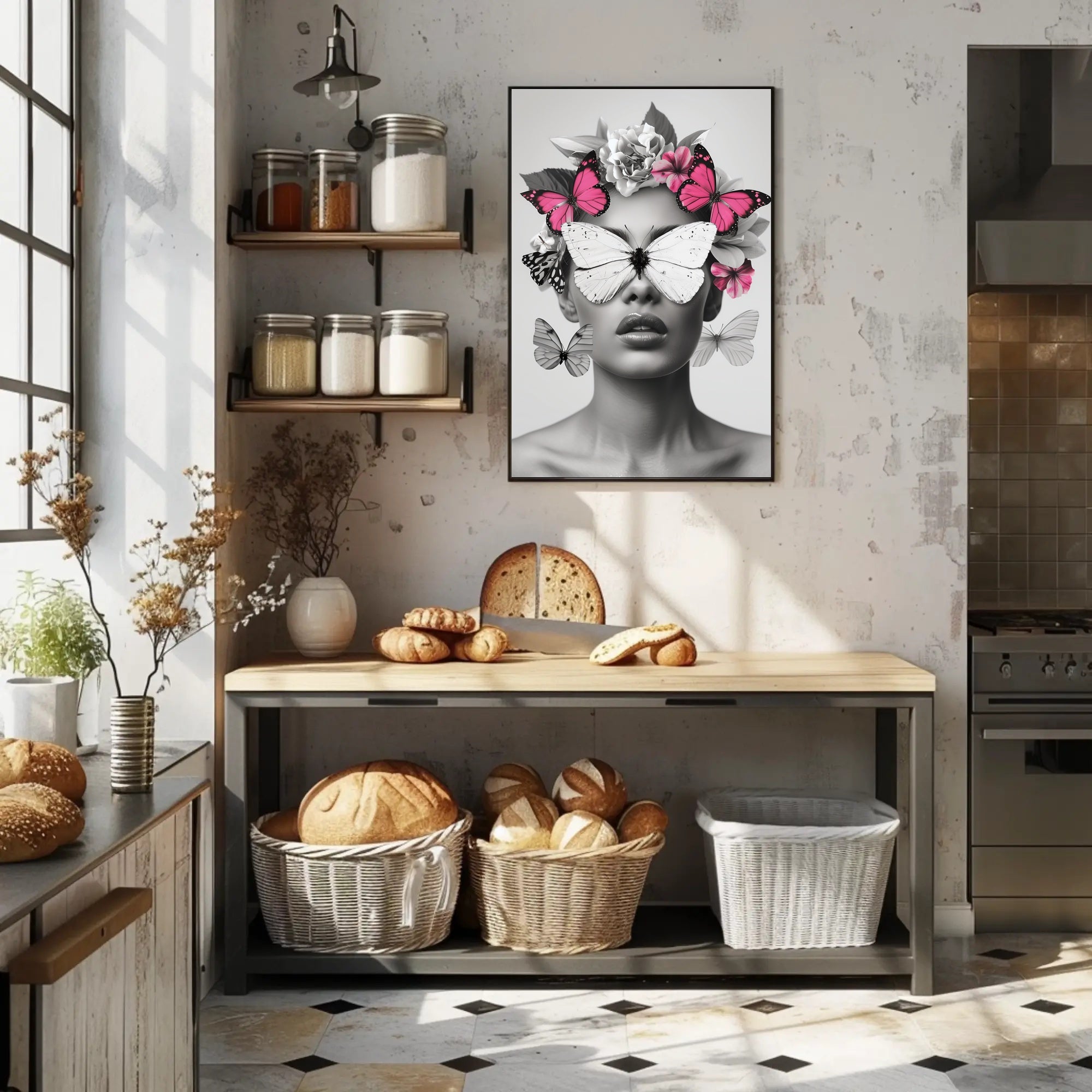 Surreal Elegance: Artistic Woman with Butterflies Poster PosterGoat