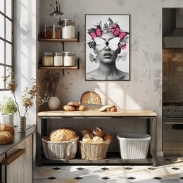 Surreal Elegance: Artistic Woman with Butterflies Poster PosterGoat
