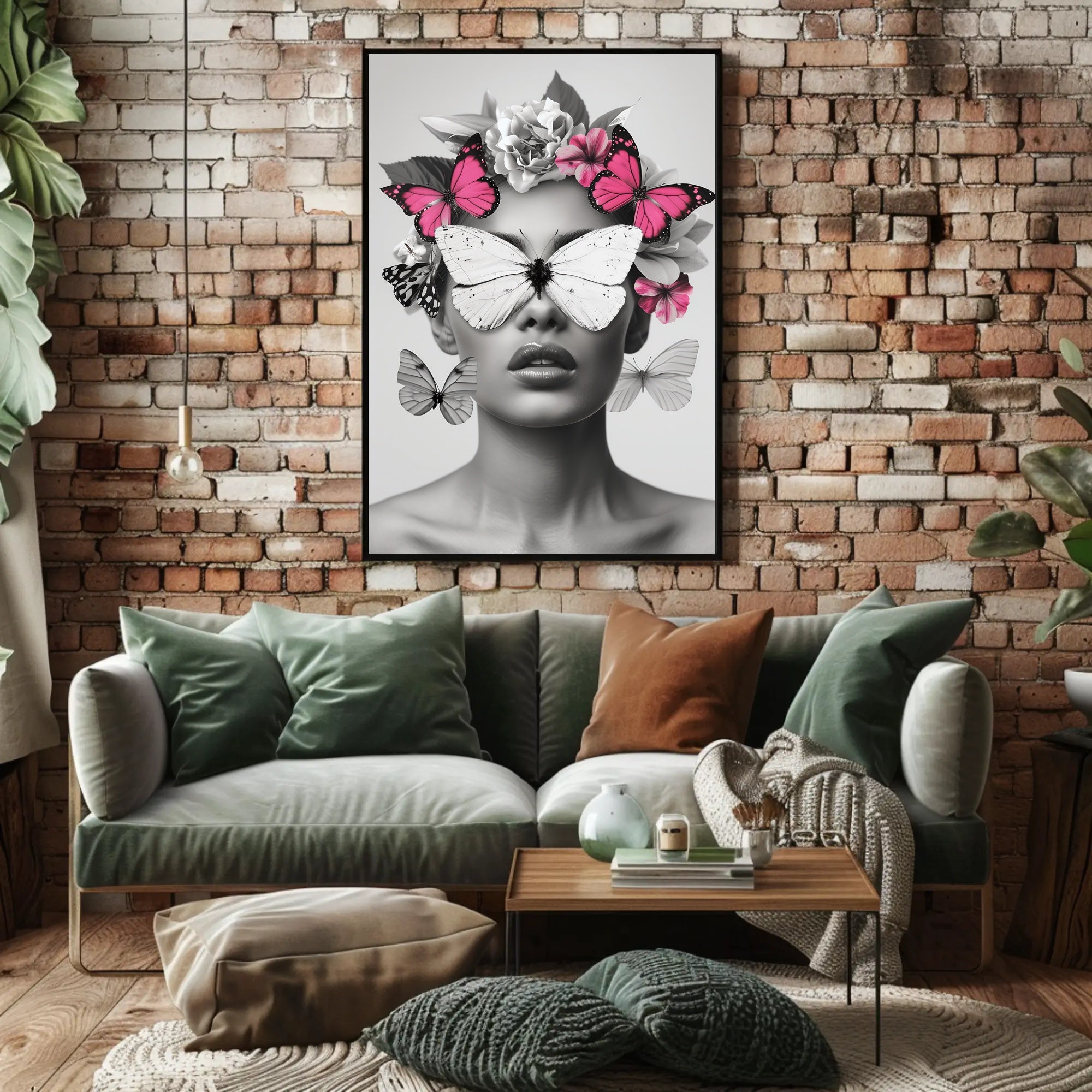 Surreal Elegance: Artistic Woman with Butterflies Poster PosterGoat