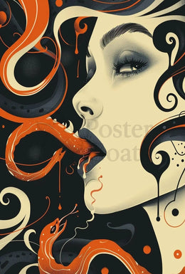 Surreal Face and Serpent Abstract Art Poster PosterGoat