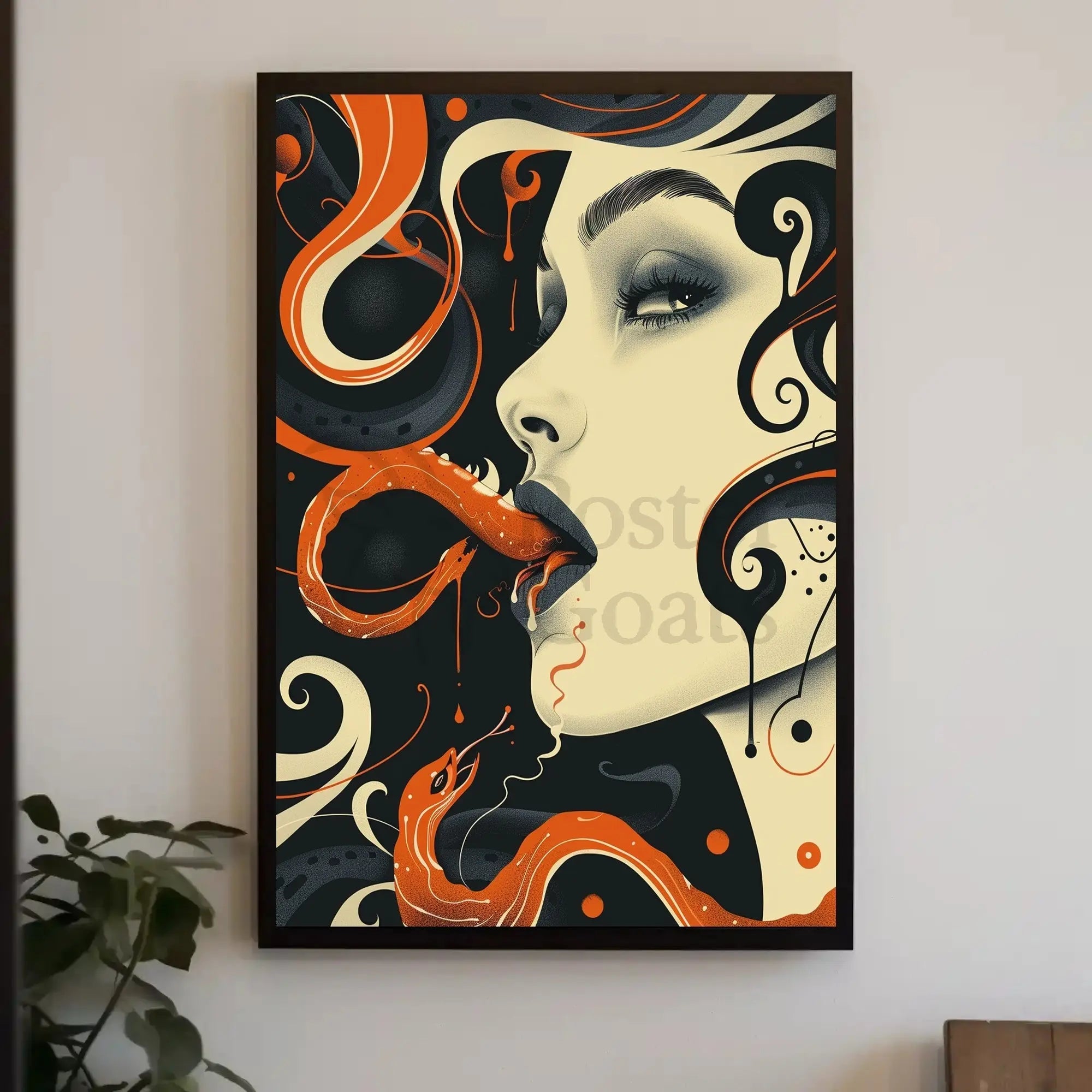 Surreal Face and Serpent Abstract Art Poster PosterGoat