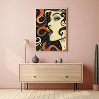 Surreal Face and Serpent Abstract Art Poster PosterGoat