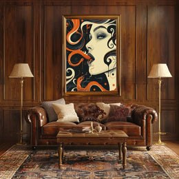 Surreal Face and Serpent Abstract Art Poster PosterGoat