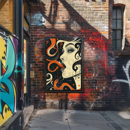 Surreal Face and Serpent Abstract Art Poster PosterGoat