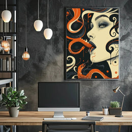 Surreal Face and Serpent Abstract Art Poster PosterGoat