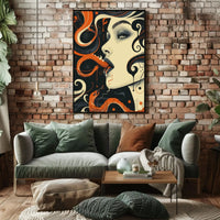 Surreal Face and Serpent Abstract Art Poster PosterGoat