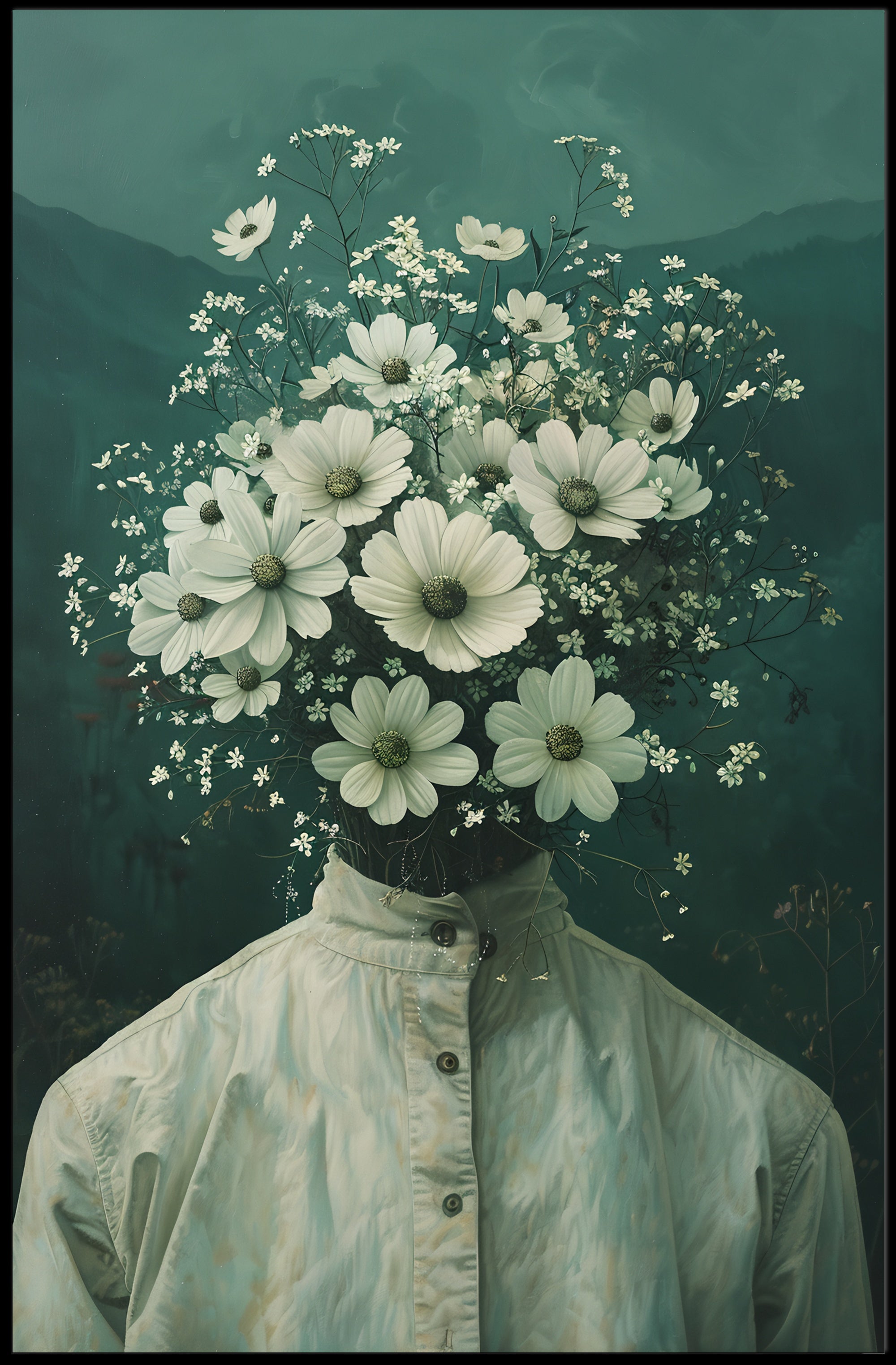 Surreal Floral Head Art Print: Abstract or Artistic Poster PosterGoat