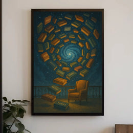 Surreal Galaxy of Books Artistic Poster PosterGoat