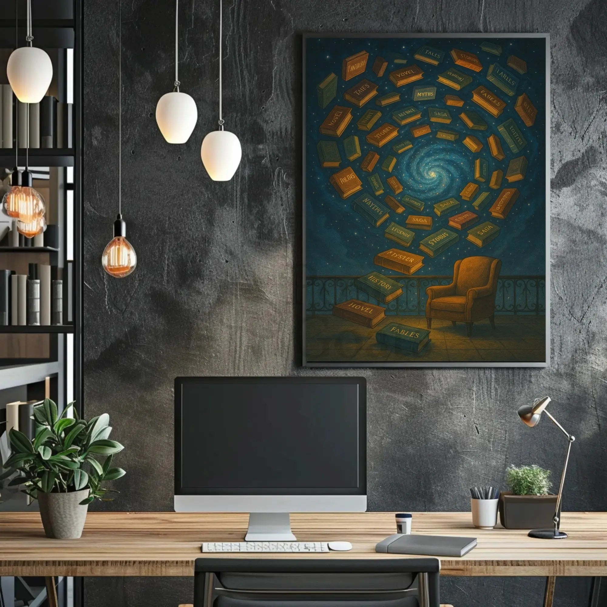 Surreal Galaxy of Books Artistic Poster PosterGoat