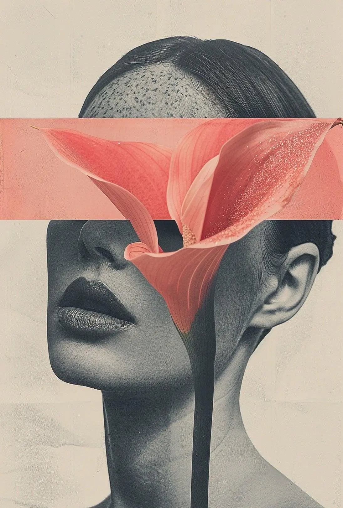 Surreal Grayscale Woman with Red Flower Art Poster PosterGoat
