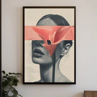 Surreal Grayscale Woman with Red Flower Art Poster PosterGoat