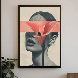 Surreal Grayscale Woman with Red Flower Art Poster PosterGoat